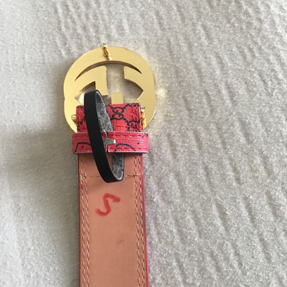 Gucci Leather Belt Red Green Beige Interlocking G Buckle 37-41 Waist - Picture 15 of 16